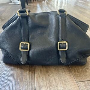 Frye Black Leather Shoulder Bag with Gold Accents